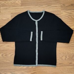 100% Cashmere Black and Gray Trim Women's Sweater